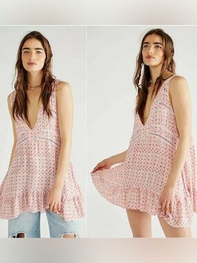 Free People “Let It Happen” Textured Mini Dress in Light Pink